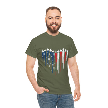 Fighter Jet Heart American Flag |Unisex Heavy Cotton Tee