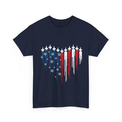 Fighter Jet Heart American Flag |Unisex Heavy Cotton Tee