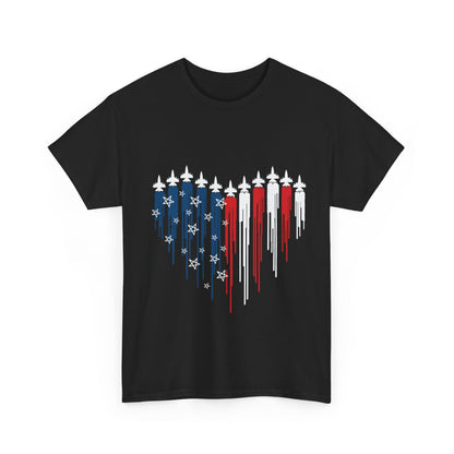 Fighter Jet Heart American Flag |Unisex Heavy Cotton Tee