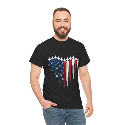 Fighter Jet Heart American Flag |Unisex Heavy Cotton Tee