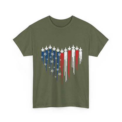 Fighter Jet Heart American Flag |Unisex Heavy Cotton Tee