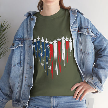 Fighter Jet Heart American Flag |Unisex Heavy Cotton Tee