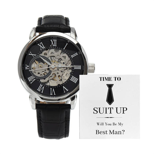 Time to Suit Up | Best Man Black Tie | Men's Openwork Watch