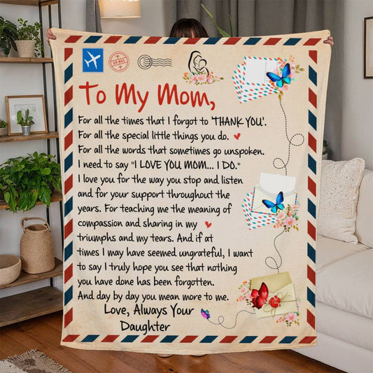 To My Mom Postcard | Love Always Your Daughter | Jersey Fleece Blanket 50" x 60"