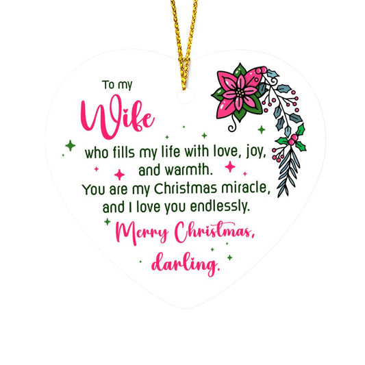 To My Wife | Merry Christmas Darling | High Gloss Heart Ornament