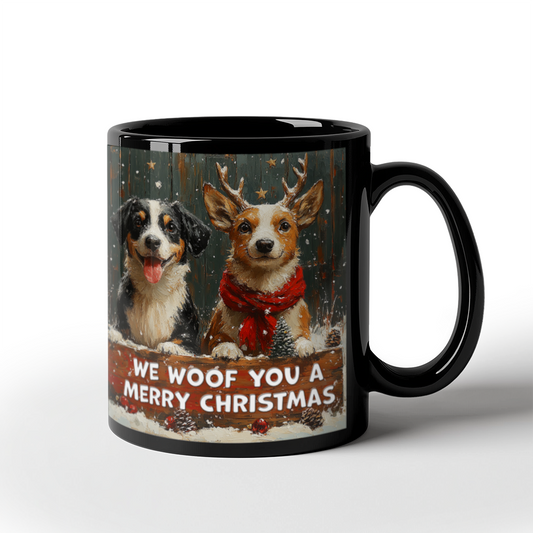 We Woof You A Merry Christmas | Black Ceramic Mug